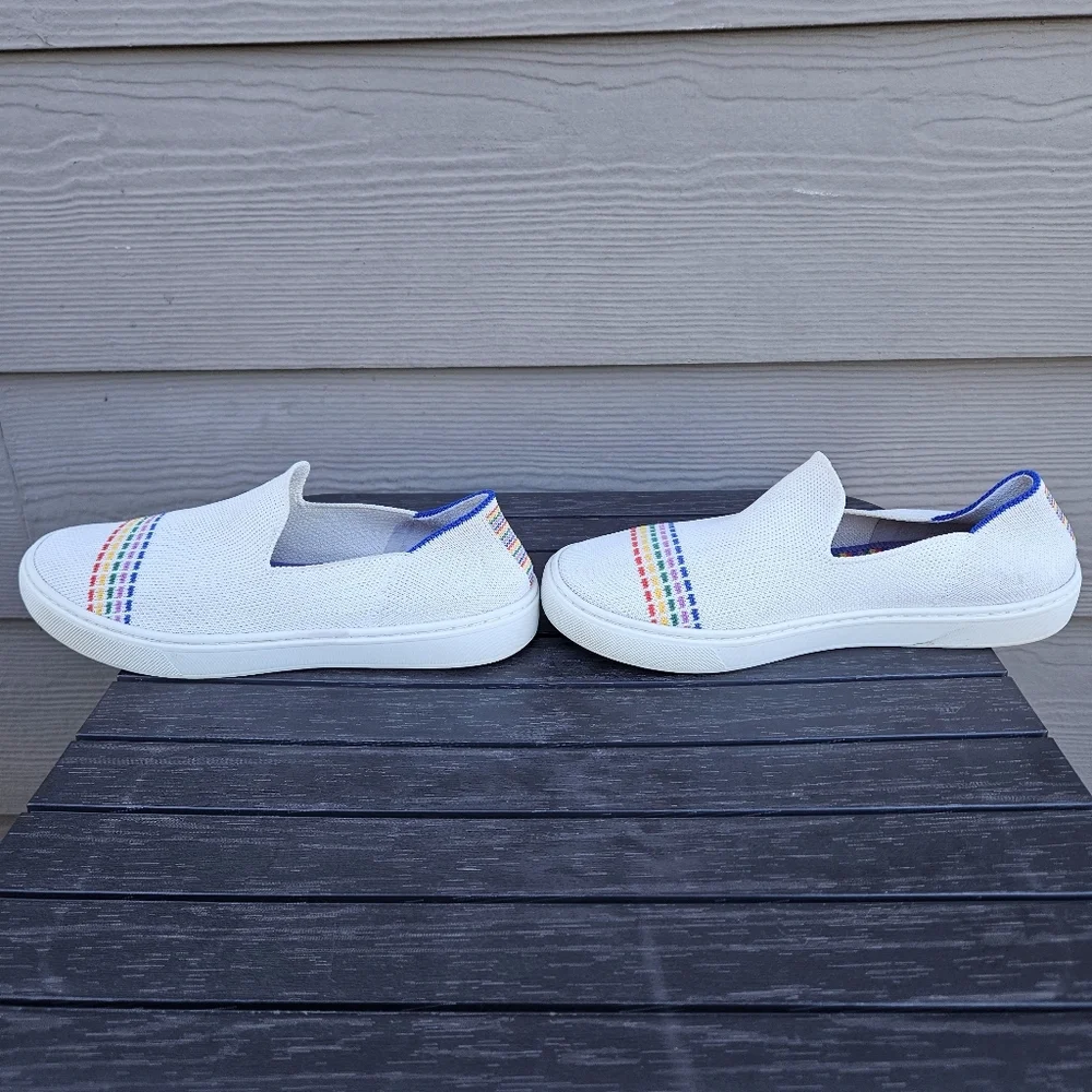 Rothys The Kid Rainbow White Sneaker Slip On Shoes Youth Girls Size 4